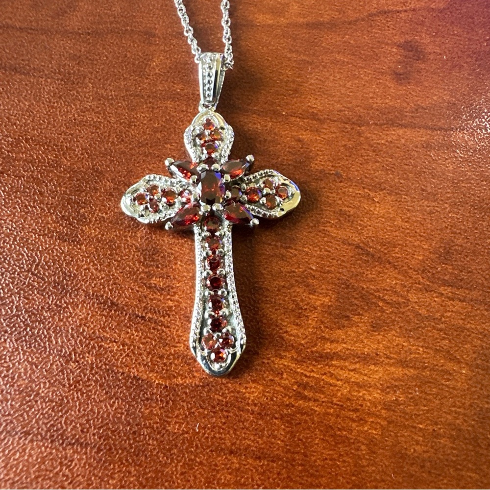 Elegant Silver and Red Cross Pendant Necklace
